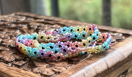 Rainbow beaded flower chain necklace (16-18”)