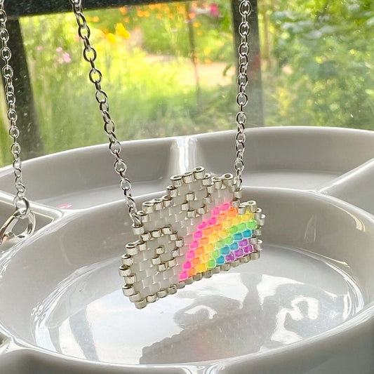 Rainbow cloud necklace with fluorescent UV rainbow beads