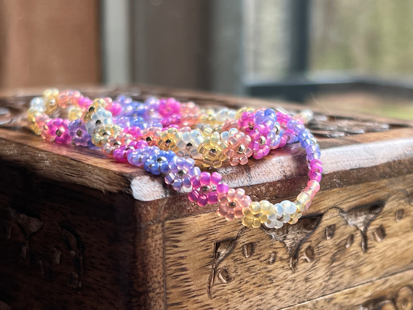 Cottage garden beaded flower chain necklace