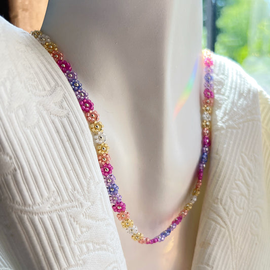 Cottage garden beaded flower chain necklace