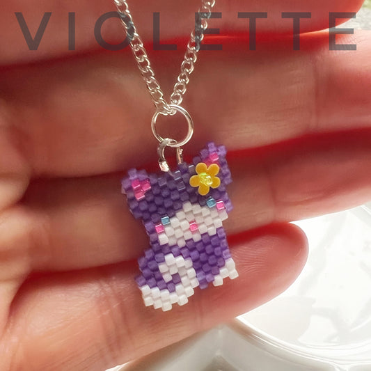Violet kitty cat necklace
