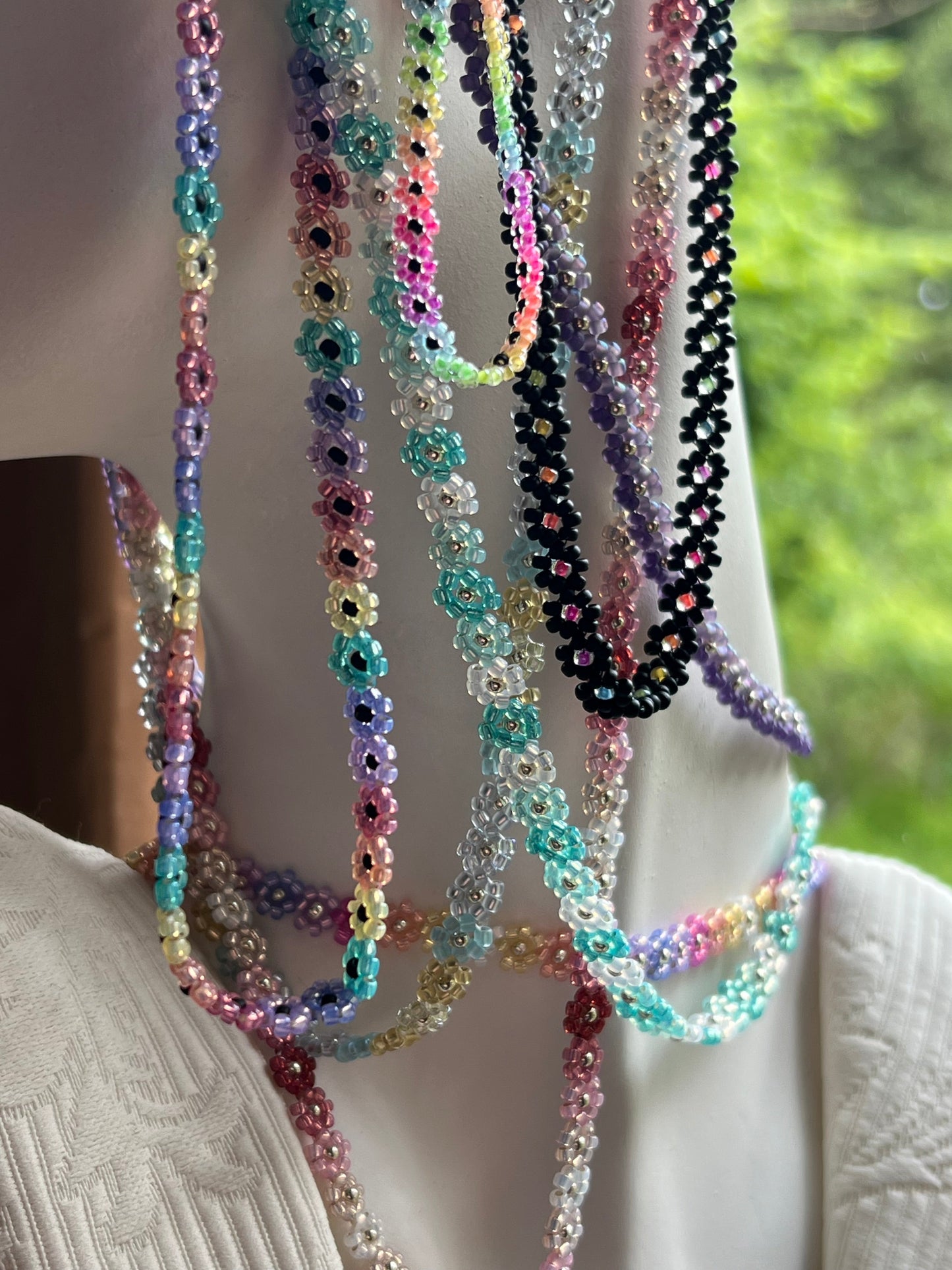Rainbow beaded flower chain necklace (16-18”)