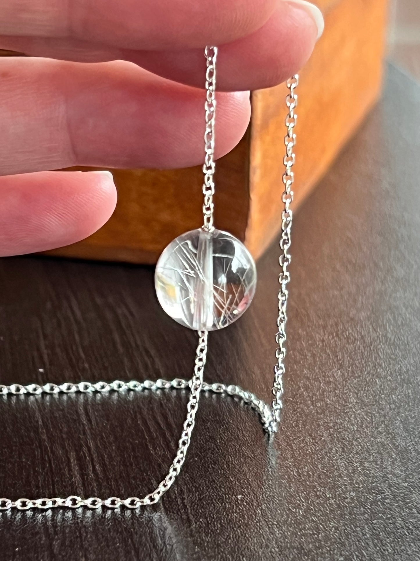 Dandelion Wishes 18” Rutilated Quartz globe necklace