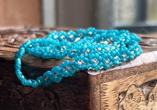 Teal beaded flower chain necklace (17-18”)
