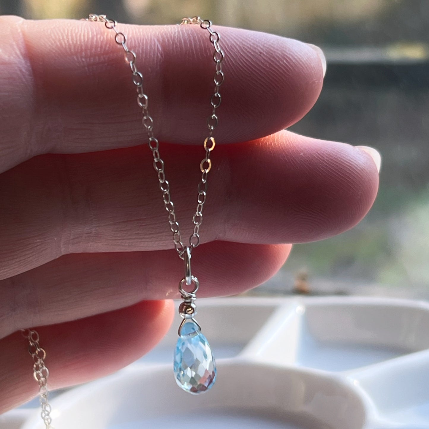 Blue Topaz drop - sterling silver necklace