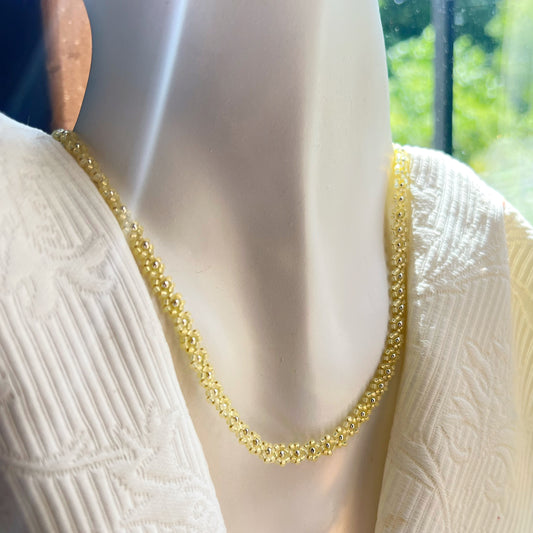 Yellow beaded flower chain necklace (15.5-18”)