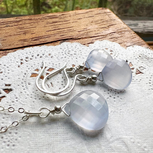 Smoke chalcedony earring and necklace set