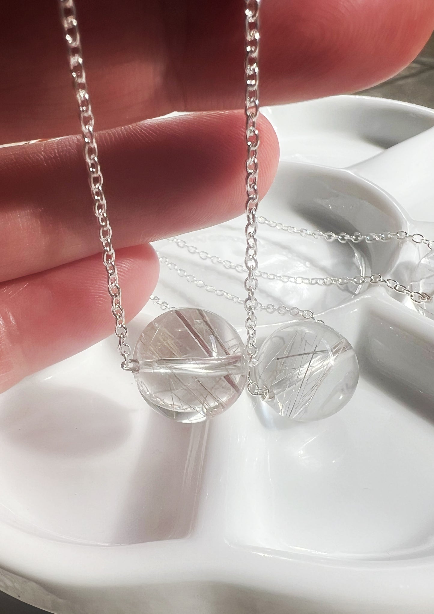 Dandelion Wishes 18” Rutilated Quartz globe necklace
