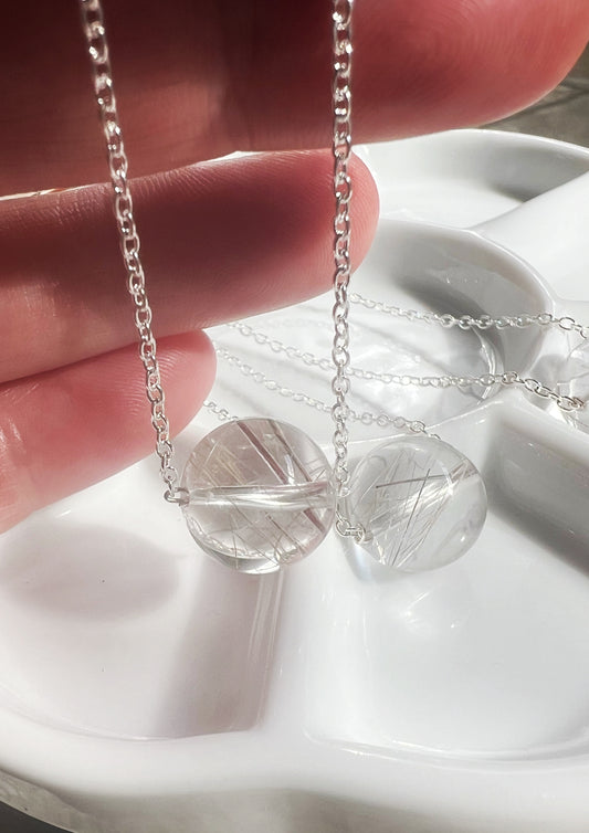 Dandelion Wishes 18” Rutilated Quartz globe necklace