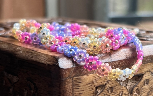 Cottage garden beaded flower chain necklace