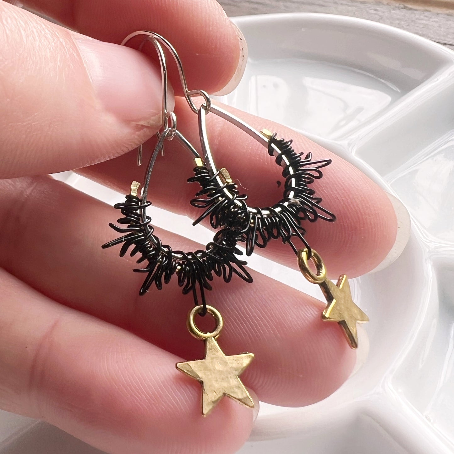 Dark star Earrings, sterling hooks. The Celestial Collection.