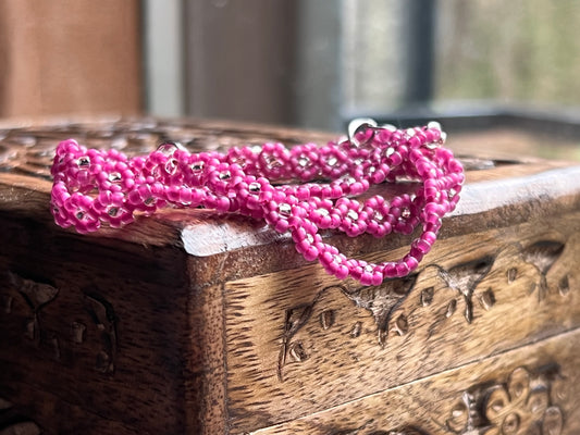 Pink beaded flower chain necklace 15.5-18.5”