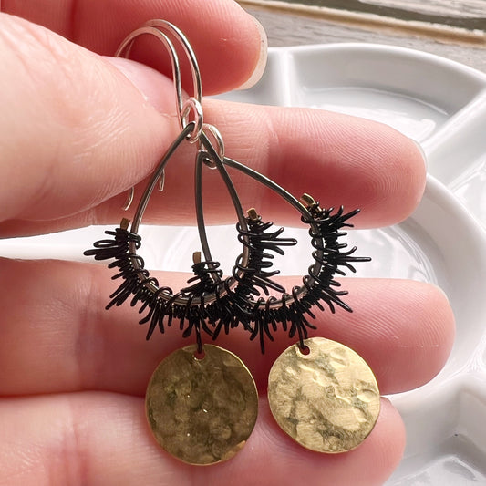 Dark sun Earrings, sterling hooks. The Celestial Collection.