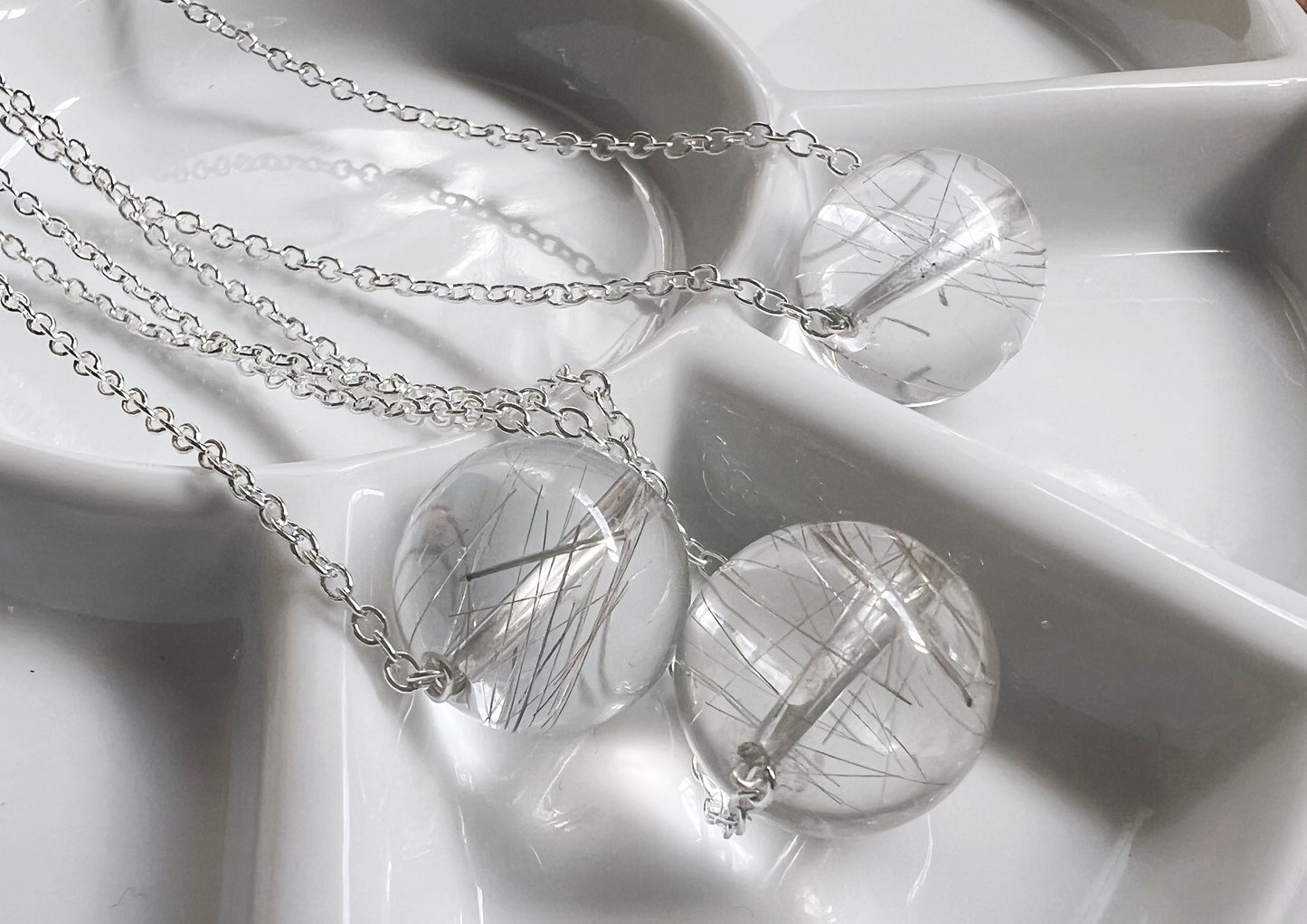 Dandelion Wishes 18” Rutilated Quartz globe necklace