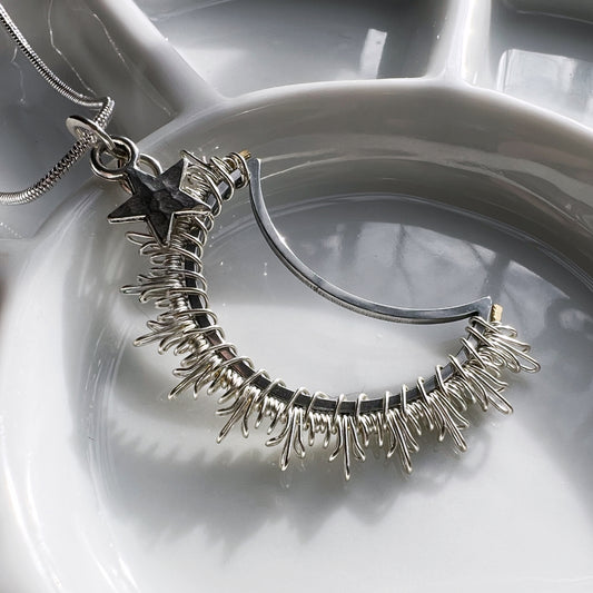 Silver crescent Moon, silver star Necklace. The Celestial Collection.