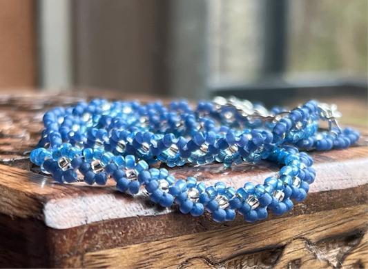 Denim blue beaded flower chain necklace (16.5-18”)