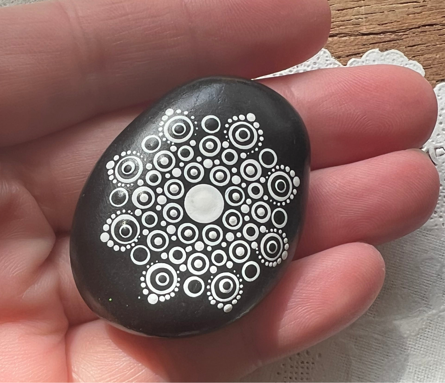 Mandala painted rock art, Dusk (706L)