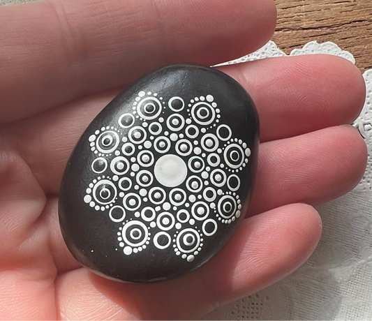 Mandala painted rock art, Dusk (706L)