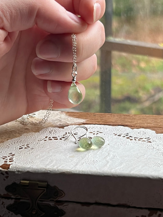 Soft green phrenite earring and necklace set