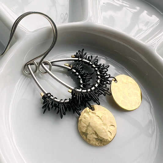 Dark sun Earrings, sterling hooks. The Celestial Collection.