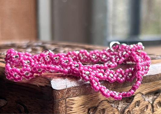 Pink beaded flower chain necklace 15.5-18.5”