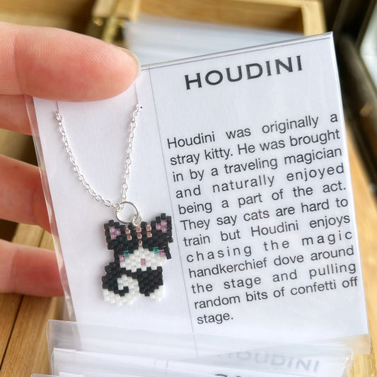 Houdini tuxedo kitty cat necklace