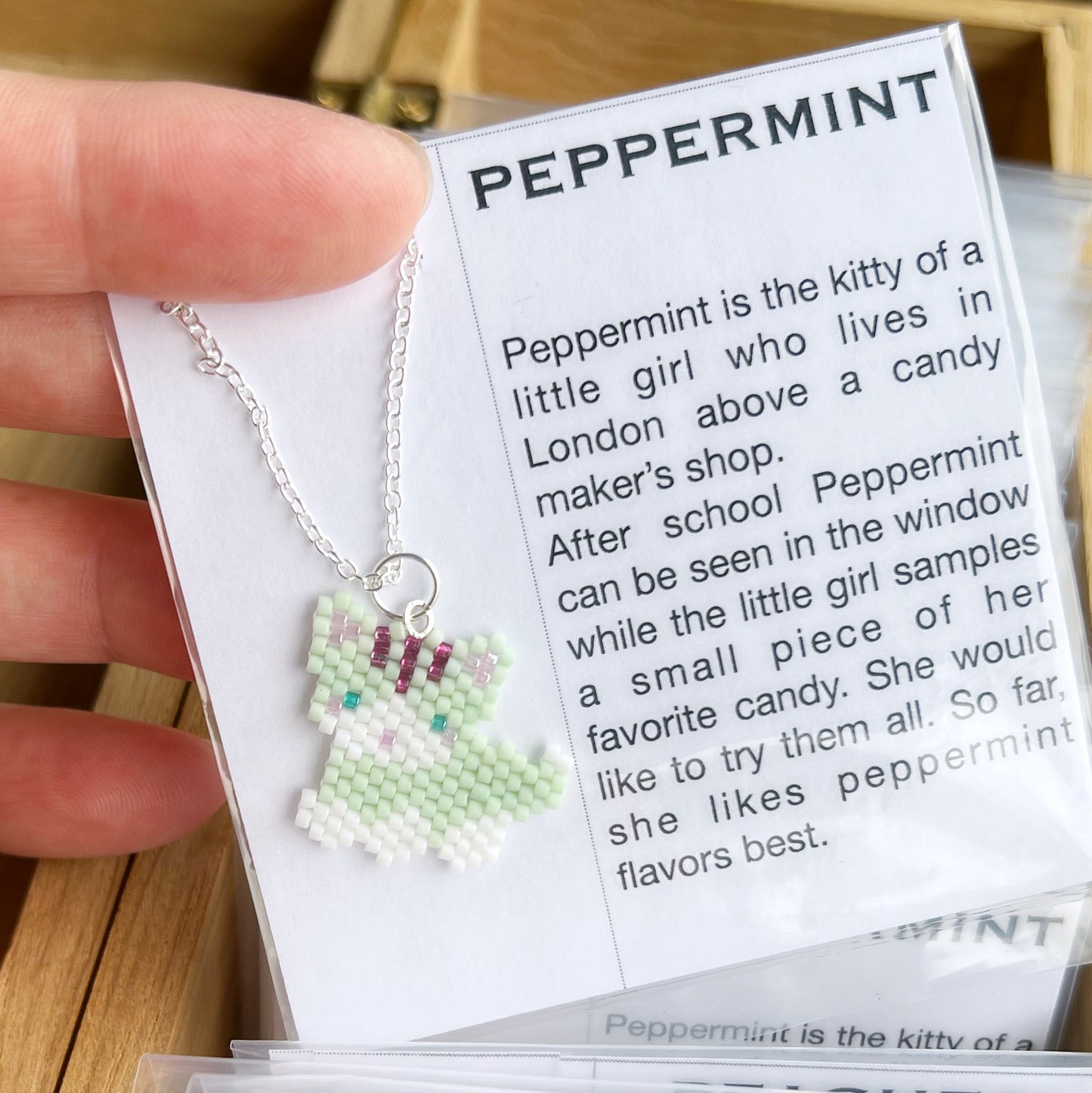 Peppermint kitty cat necklace