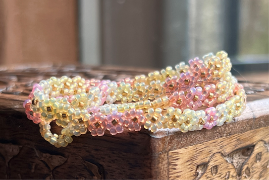 Yellow and pink beaded flower chain necklace (16.5-18”)