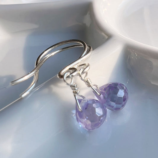 A little purple raindrop - sterling silver earrings