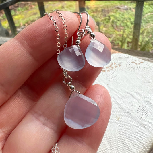 Smoke chalcedony earring and necklace set