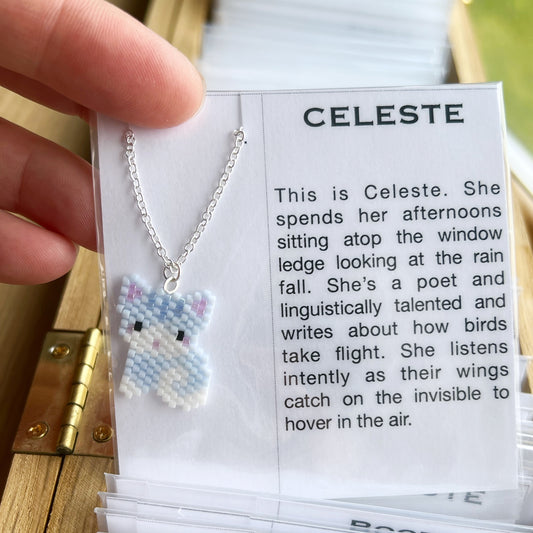 Celeste the sky blue kitty necklace