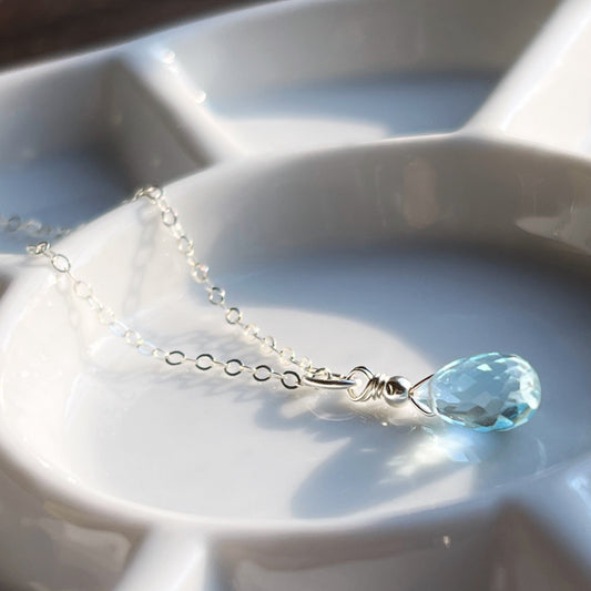 Blue Topaz drop - sterling silver necklace