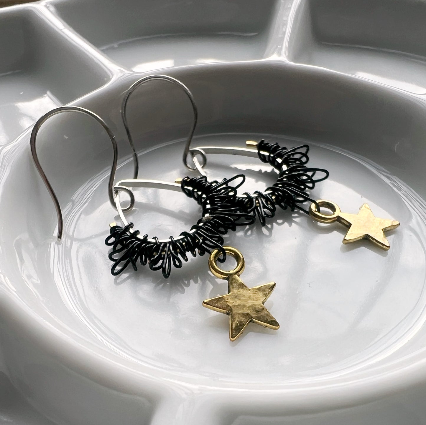 Dark star Earrings, sterling hooks. The Celestial Collection.