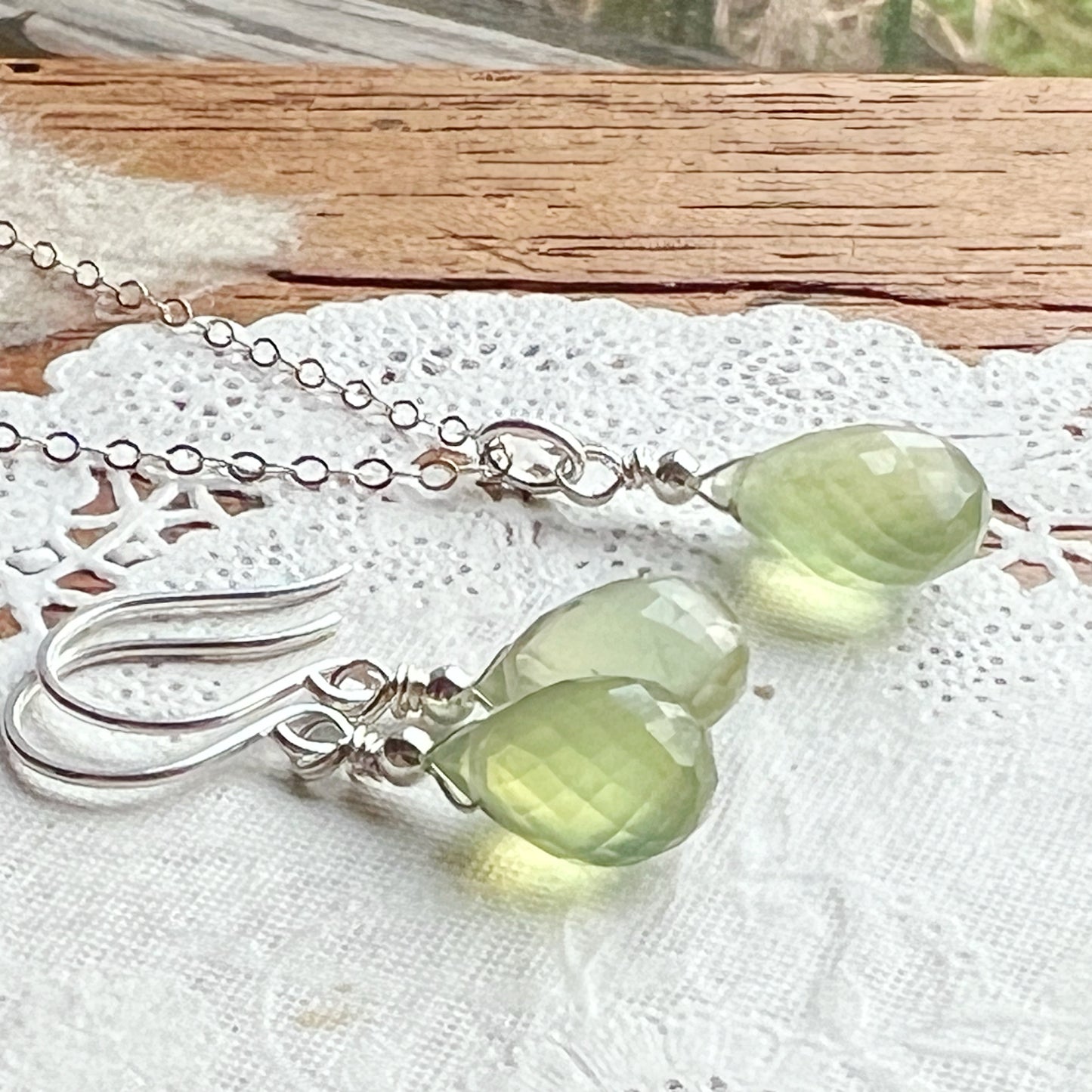 Soft green phrenite earring and necklace set