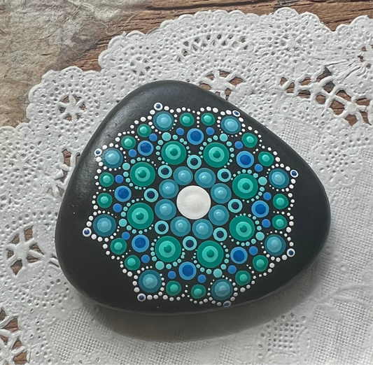 Mandala painted rock art, Victoria’s Blue Garden (706c)