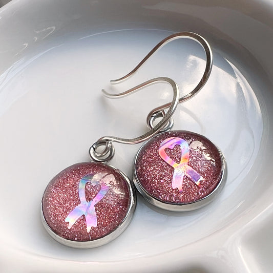 The pink ribbon earrings (gold or silver)