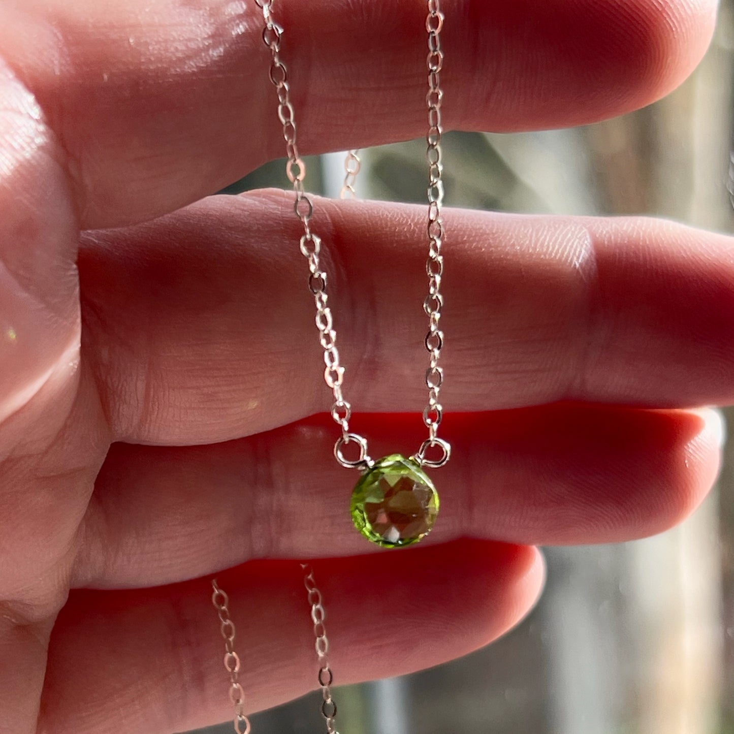 Peridot briolette necklace.