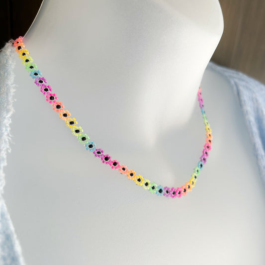 Florescent flower necklace (medium bead size)