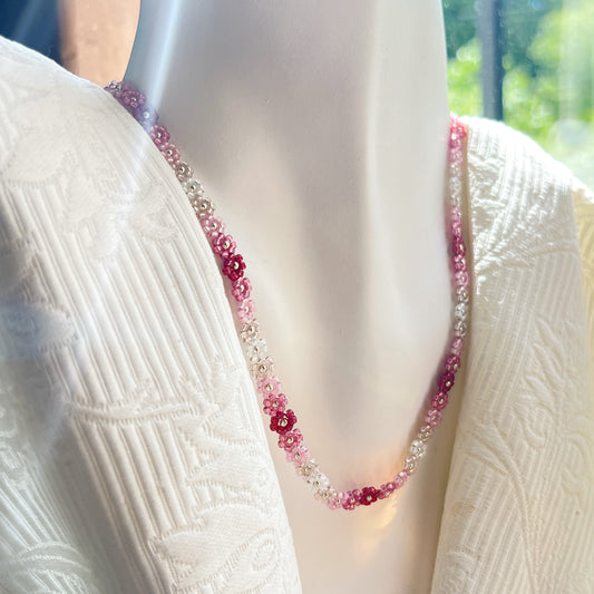 Pink beaded flower chain necklace (16.5-18”)