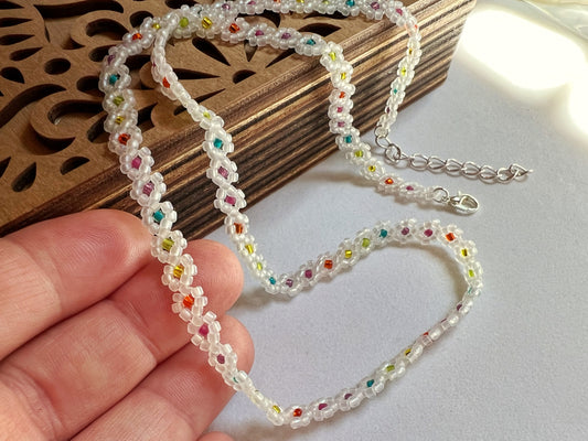 Rainbow filled flower chain necklace