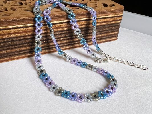 Blue universe flower chain necklace
