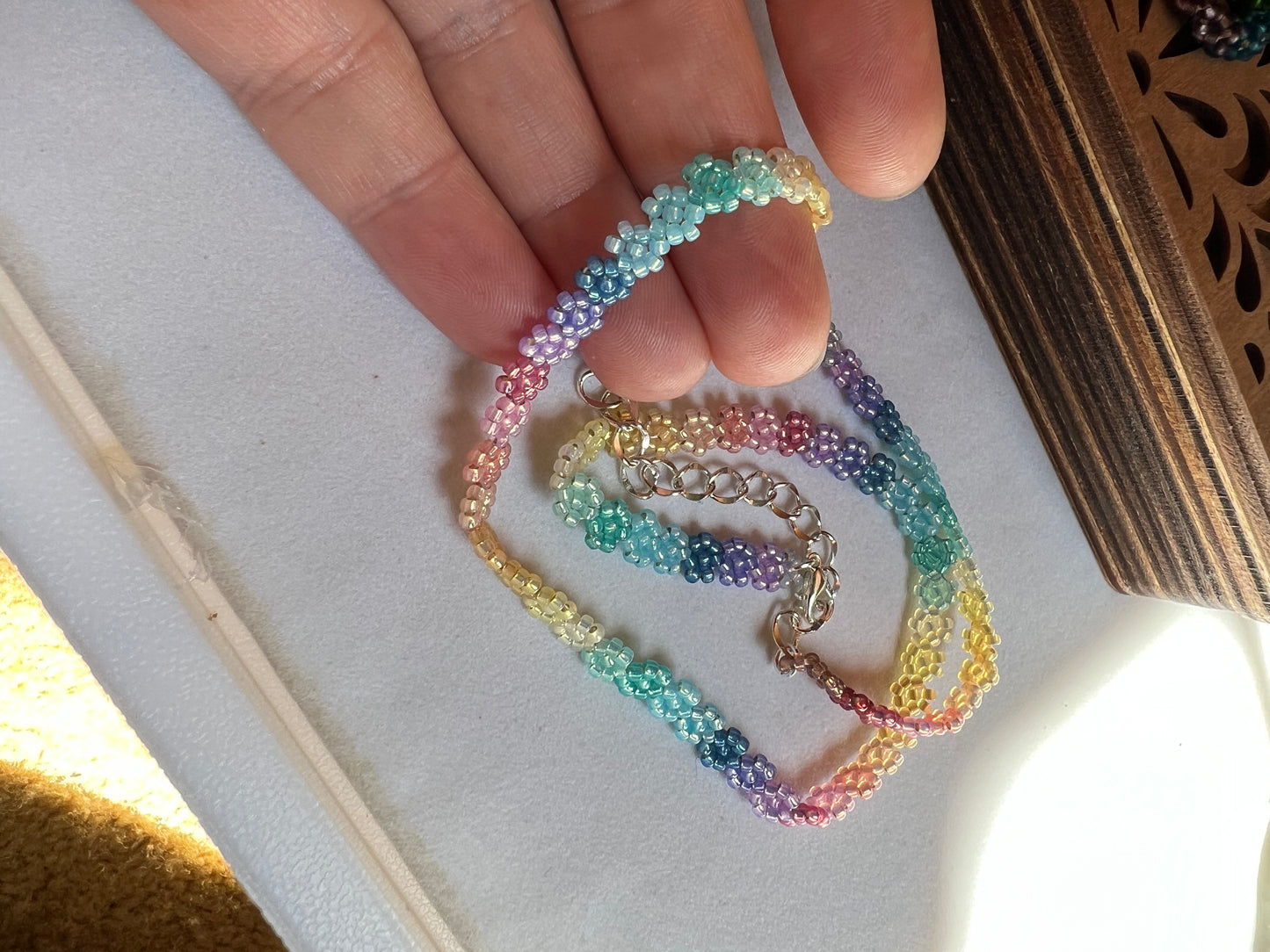 Pastel Rainbow flower chain necklace