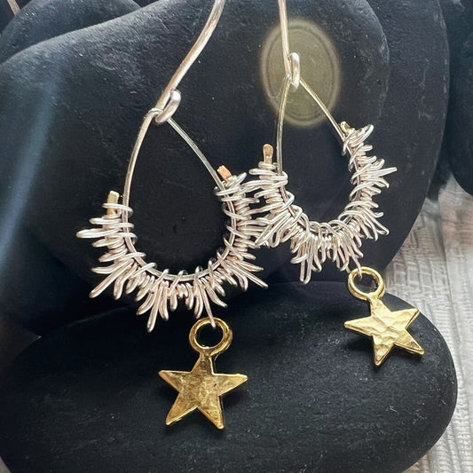 Falling Star Earrings, golden star from silver. The Celestial Collection.