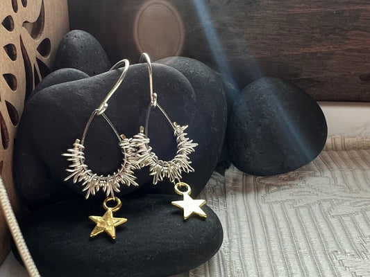 Falling Star Earrings, golden star from silver. The Celestial Collection.