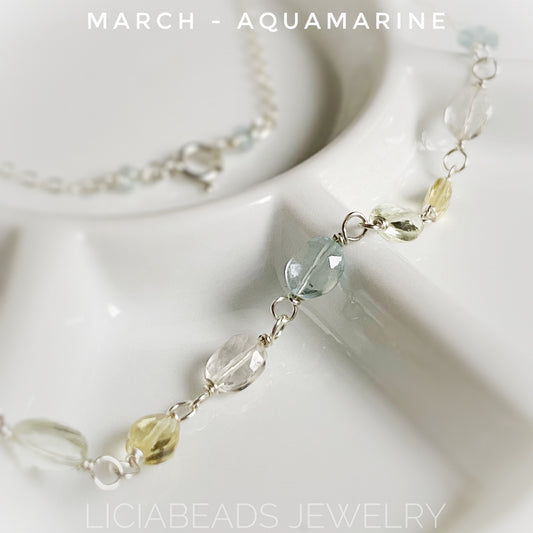 Aquamarine - March birthstone necklace, oval gemstones