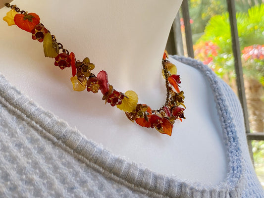 Autumn leaves flower cluster necklace