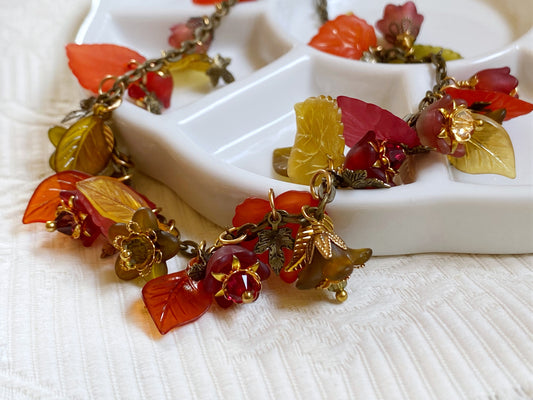 Autumn leaves flower cluster necklace