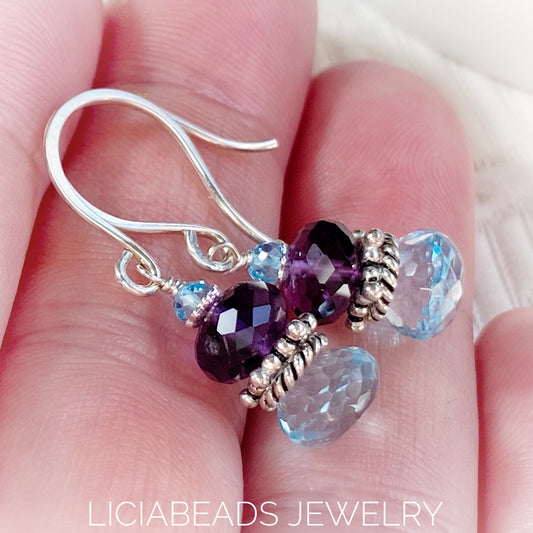 Sorry so sparkly! Blue topaz and Amethyst earrings