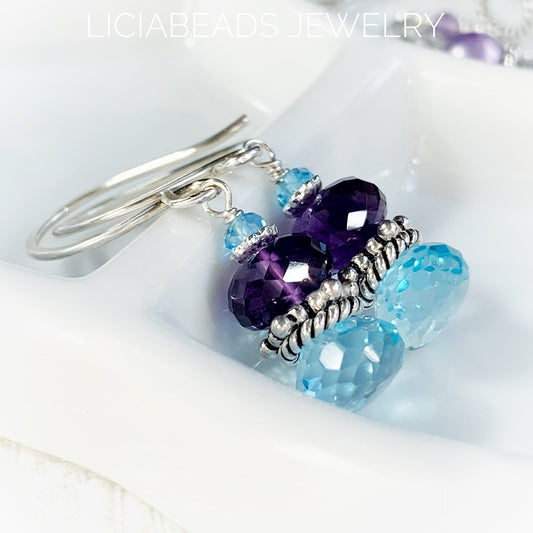 Sorry so sparkly! Blue topaz and Amethyst earrings