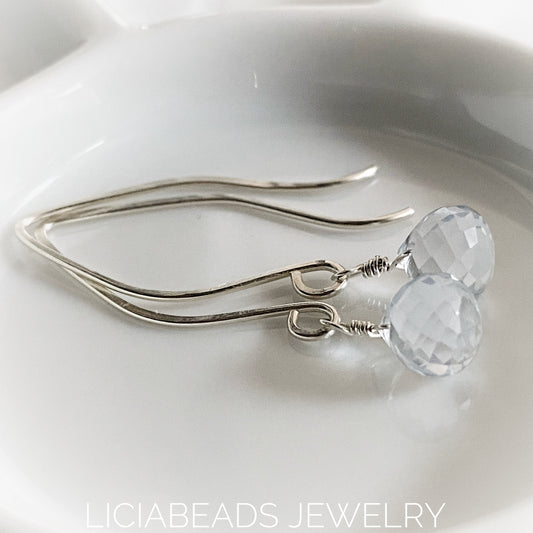 Barely blue, quartz and sterling silver earrings